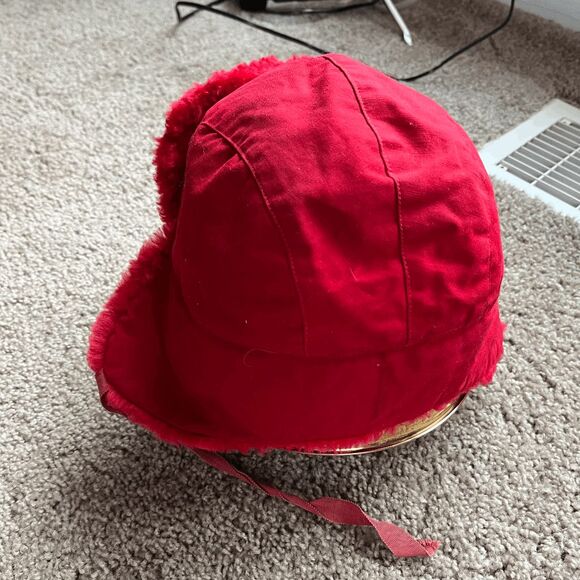 VTG 1960s Red Faux Fur Trapper Hat Alcan Aviator Quilted Lined USA - Picture 7 of 13